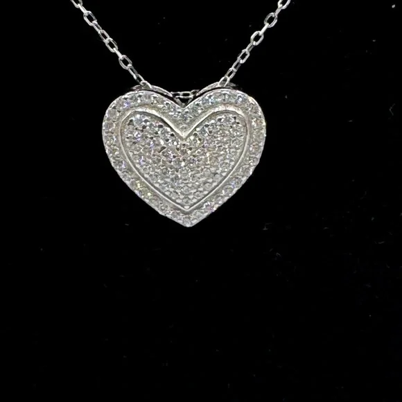 18k Pave Heart Necklace - Picture 4 of 11
